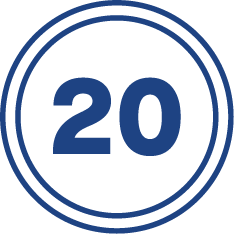Circle with '20' indicating 20 pouches per can.