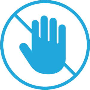Cyan hand icon crossed out. 