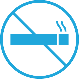 Cyan icon of a cigarette crossed out. 
