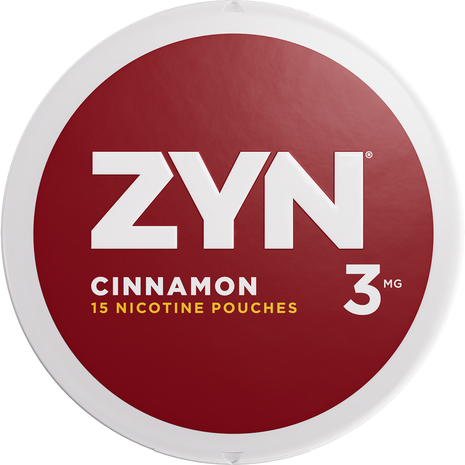ZYN Cinnamon 3mg can with maroon label.