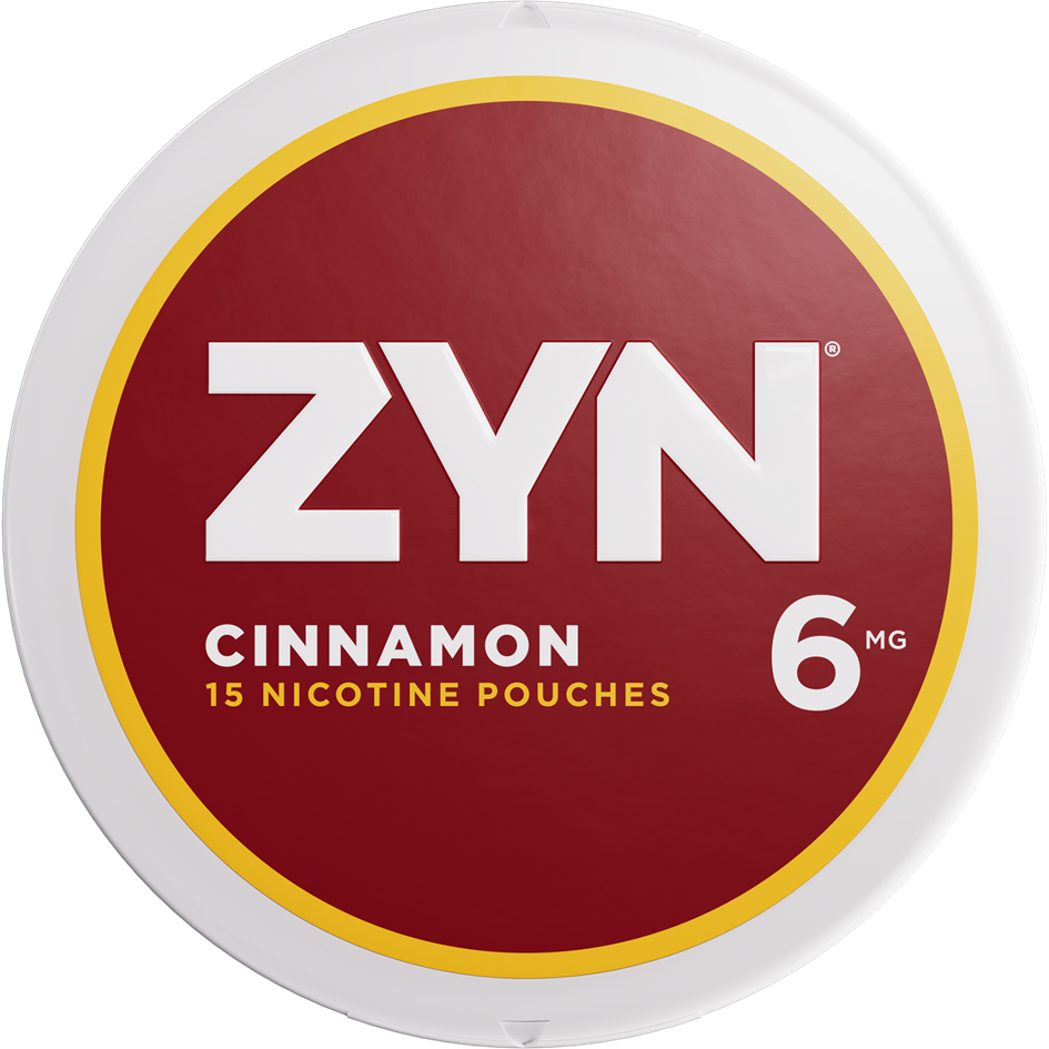 ZYN Cinnamon 6mg can with maroon label.