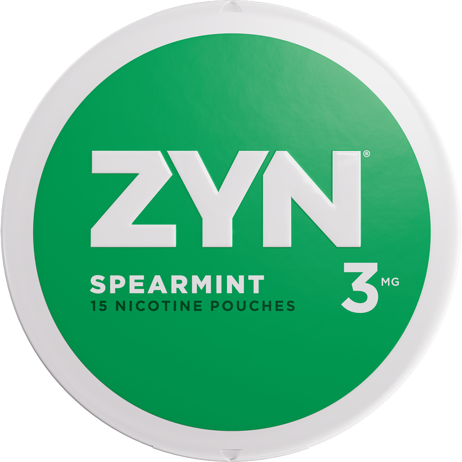 ZYN Spearmint 3mg can with light green label.