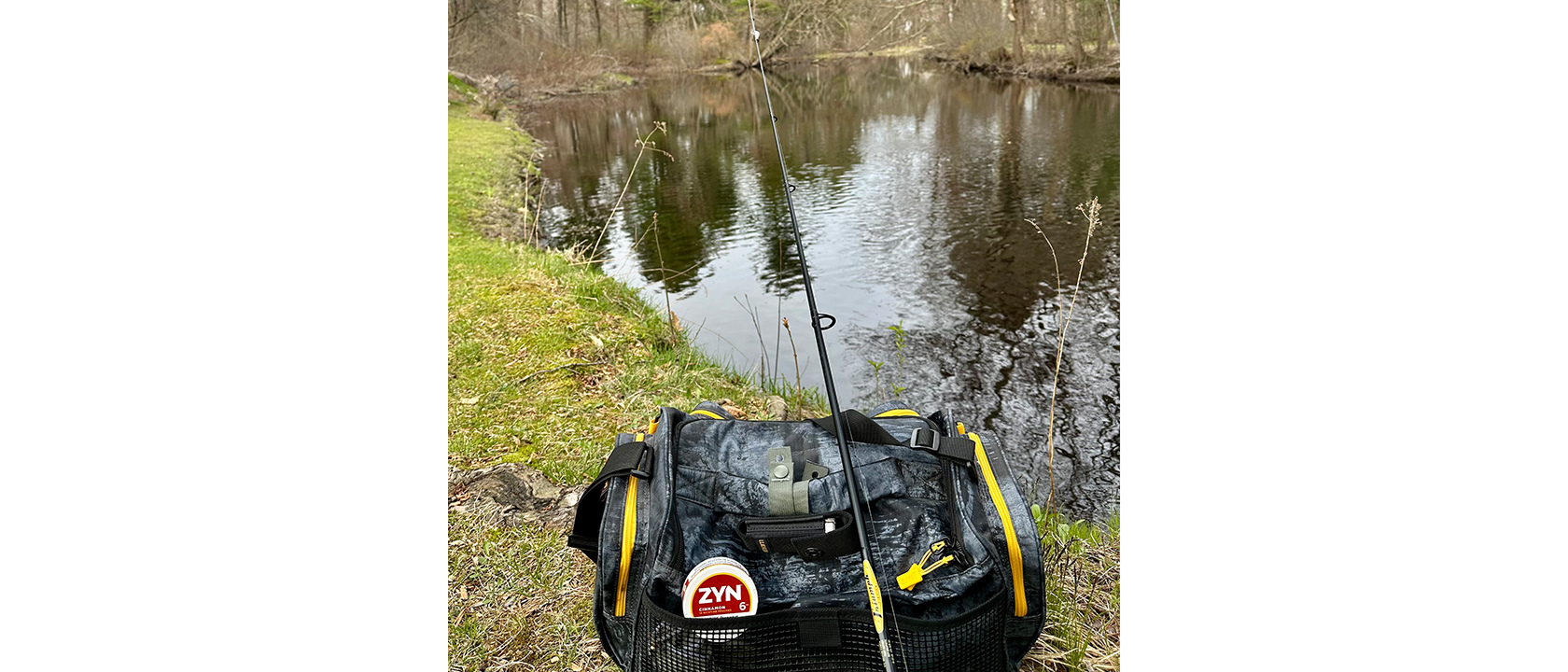 ZYN Across America winning submission of a cinnamon 6 ZYN can on a fishing bag. 